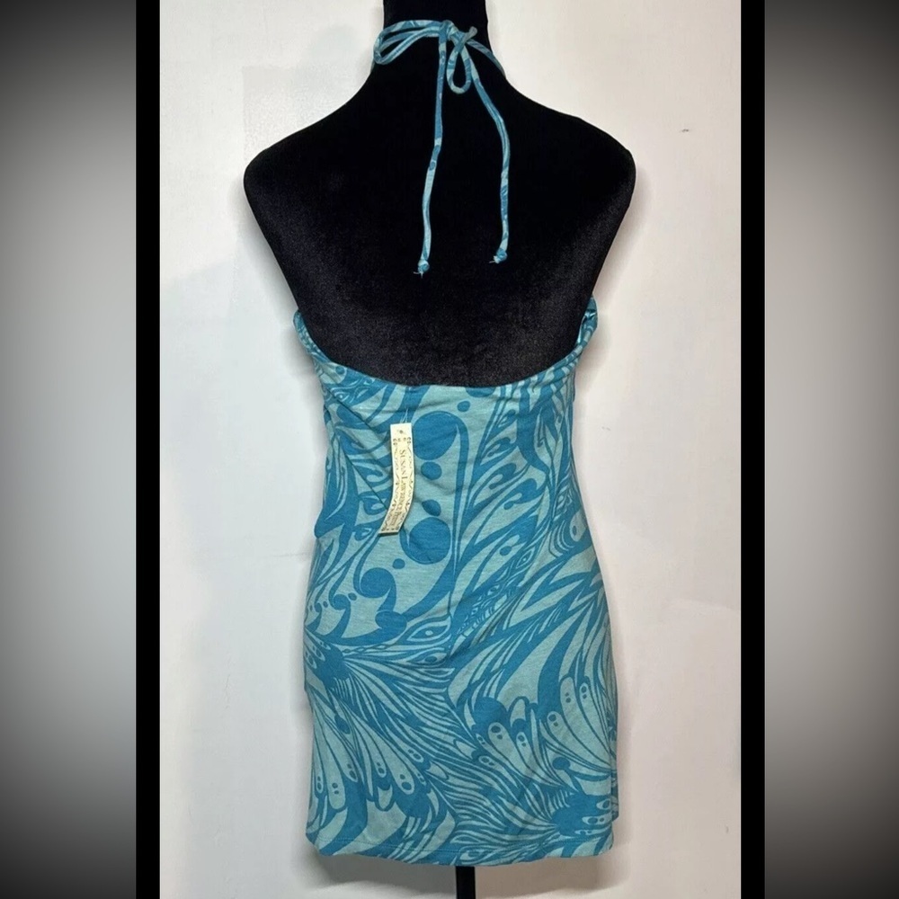 NWT Y2K Long Tube Top Susan Lawrence Tropical Shirt Halter Beads Tie Up Stretch - Picture 3 of 7